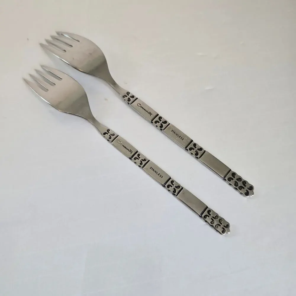 Oneida Community Stainless Salad/Dinner Fork Madrid Black Accents Mid Century